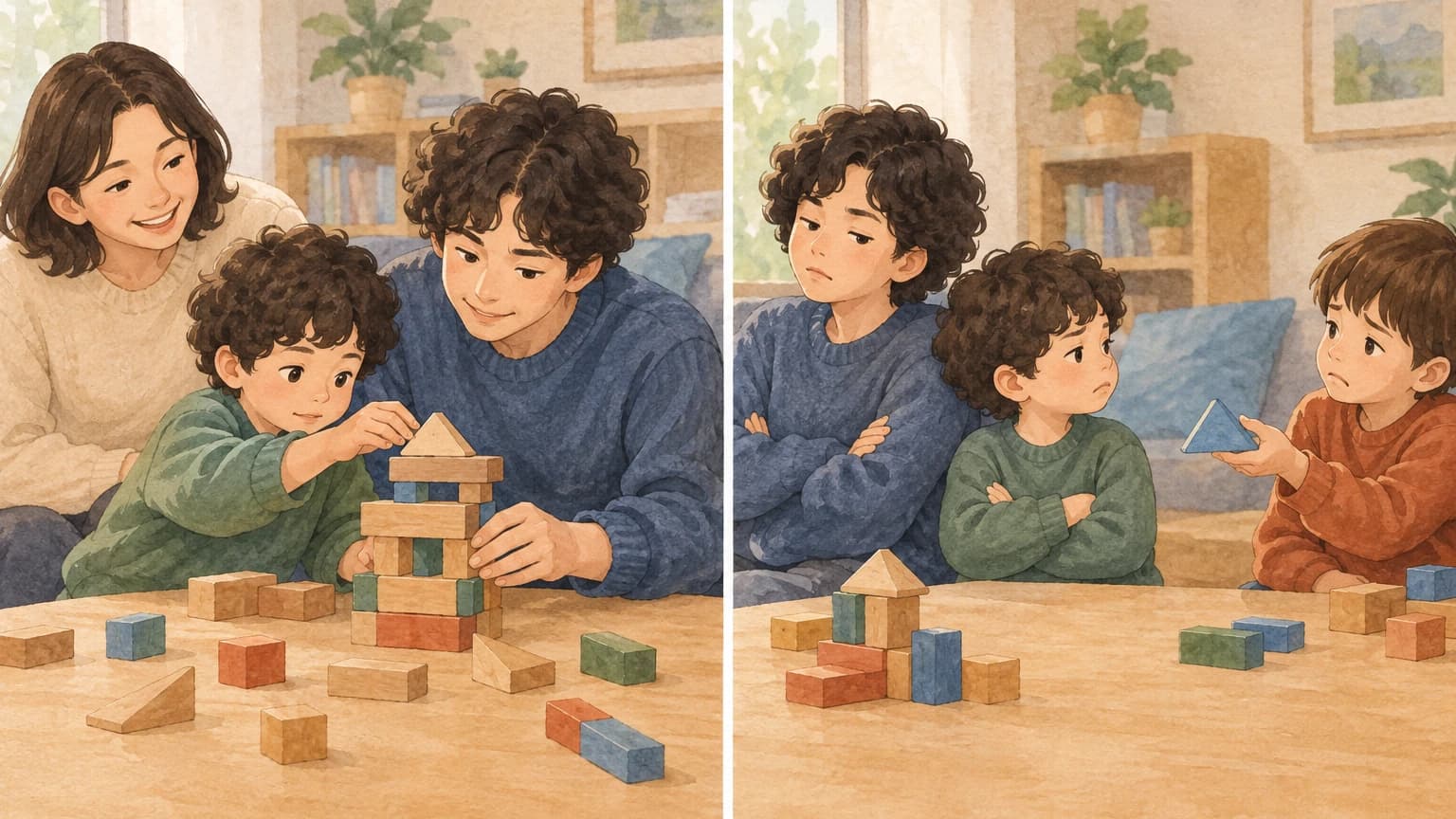부모와 닮은 특성을 칭찬하거나 비판하는 문맥 비교